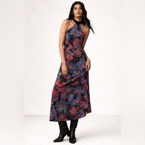 NWT FARM Rio Floral Velvet Neckline Halter Dress S Dark Romantic Whimsygoth